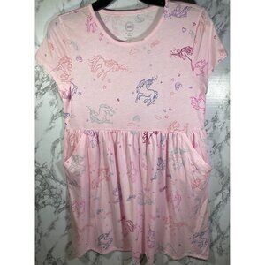 Wonder Nation Girls Unicorn Print Pink Dress Size XL (14-16) plus w pockets